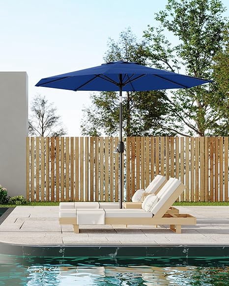 9FT Outdoor Patio Umbrella, Outdoor Table Umbrella, Market Umbrella With Push Button Tilt and Crank, 6 Sturdy Ribs UV Protection Waterproof for Garden, Deck, Backyard, Pool
