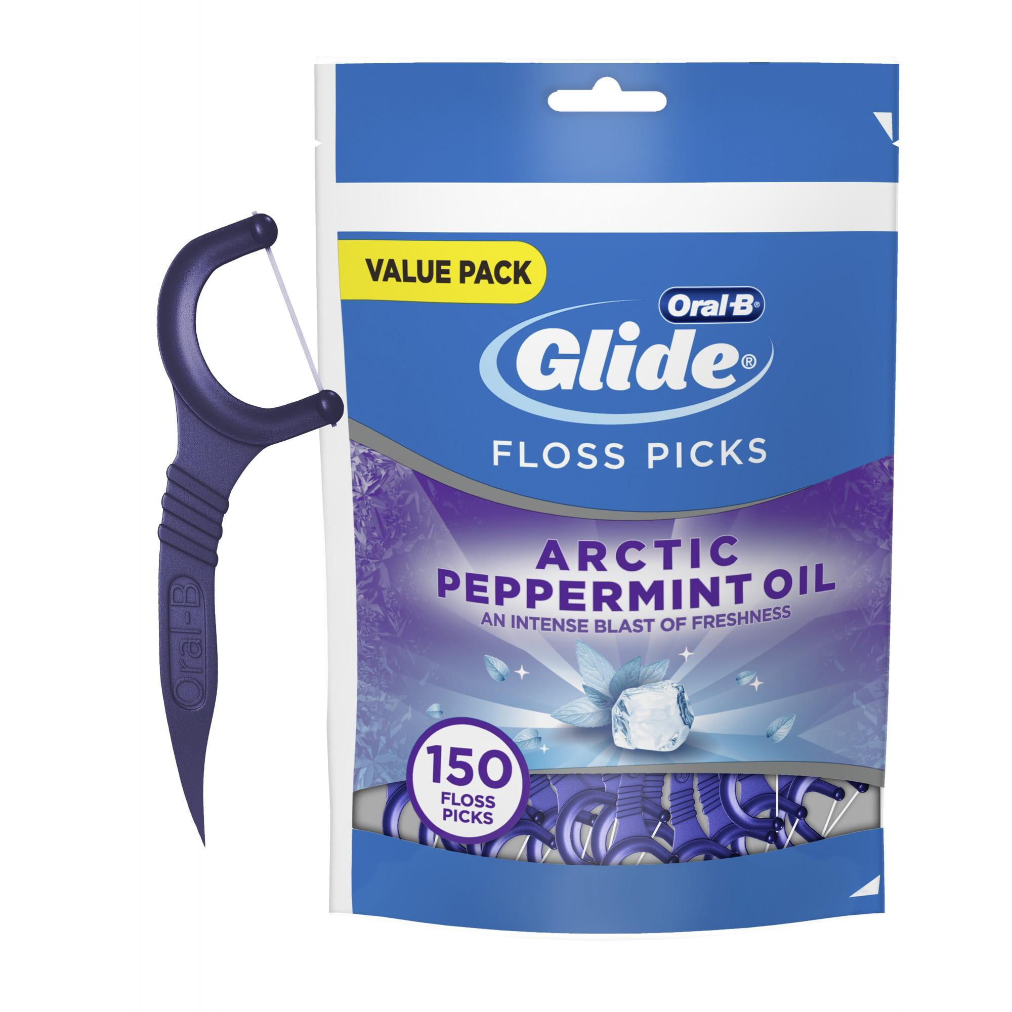 Oral-B Glide Arctic Peppermint Oil Dental Floss Picks, Mint, 150 Ct