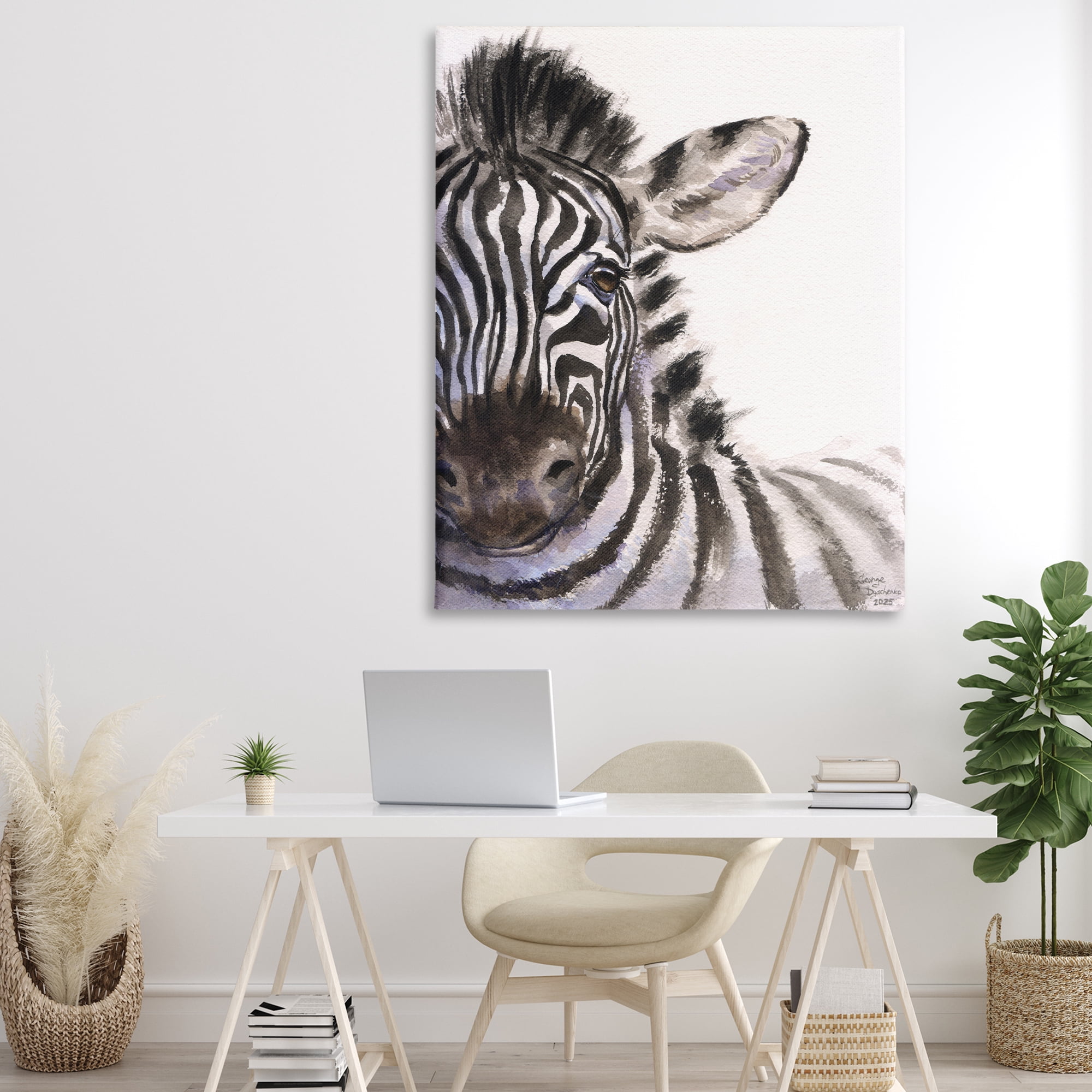 Stupell Industries Zebra Portrait on White Canvas Wall Art, design by George Dyachenko