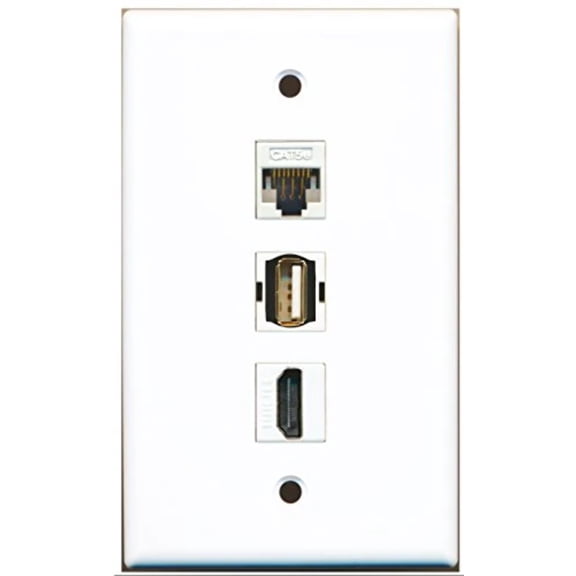 RiteAV - 1 Port HDMI and 1 Port USB A-A and 1 Port Cat5e Ethernet White Wall Plate