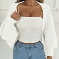 thumbnail image 4 of Uootdi Women's Cropped Knit Cardigan - Open Front Balloon Sleeve Sweater, Casual Lightweight Outerwear, Trendy Multi Color Options, Versatile Spring Fall Outfit White Women Top, 4 of 6