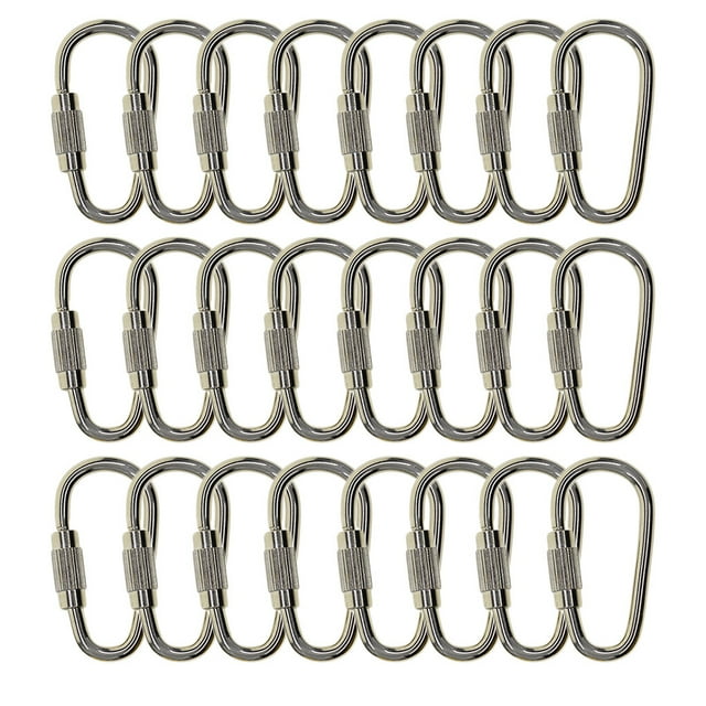Pack of 24 D Ring Backpack Keychains Heavy Locking Carabiner Keychain Mini Hooks Spring Lock Climbing Carabiners Clips Holder Gifts for Traveling Silver
