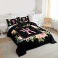 thumbnail image 3 of Homewish Black Pink Monogrammed Full Size Comforter Sets, Cartoon Initial R Letter Bedding Comforter Set, Rose Flower Butterfly Reversible Bedding Sets, Microfiber Bedroom Decor, 3 Pieces, 3 of 8