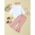 thumbnail image 3 of Suealasg 3Pcs Newborn Baby Girl Clothes Rainbow Letter Print Long Sleeve Romper Flare Pants Bow Headband 3 6 12 18 Months Infant Girls Fall Outfit, 3 of 8