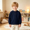 thumbnail image 2 of Bobifish Newborn Boys Long Sleeve Crewneck T‑Shirt Henley Button Placket Fleece Top, 2 of 5
