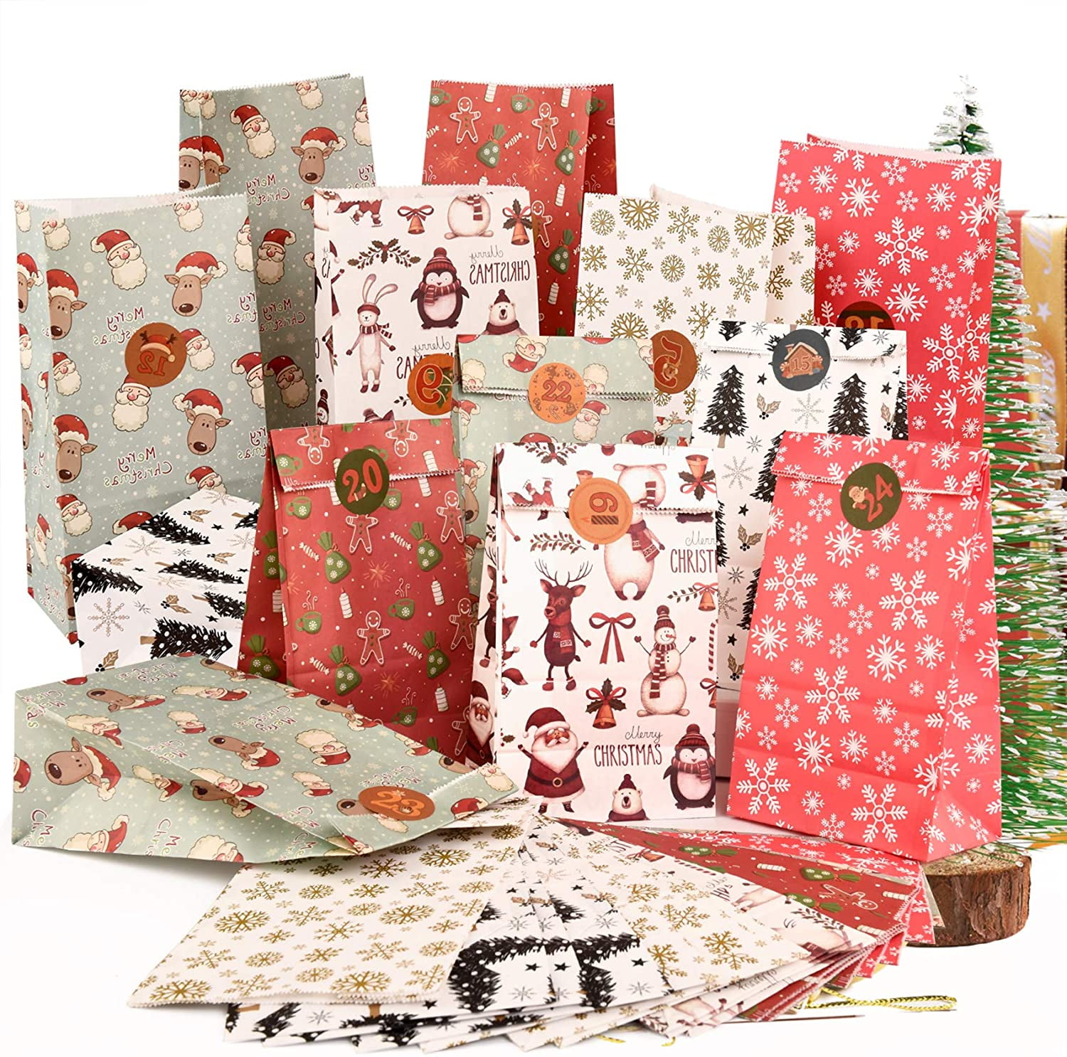 Wrapped Treat... Details about   Christmas Gift Bags 24 Packs with 24 Number Tag Stickers 