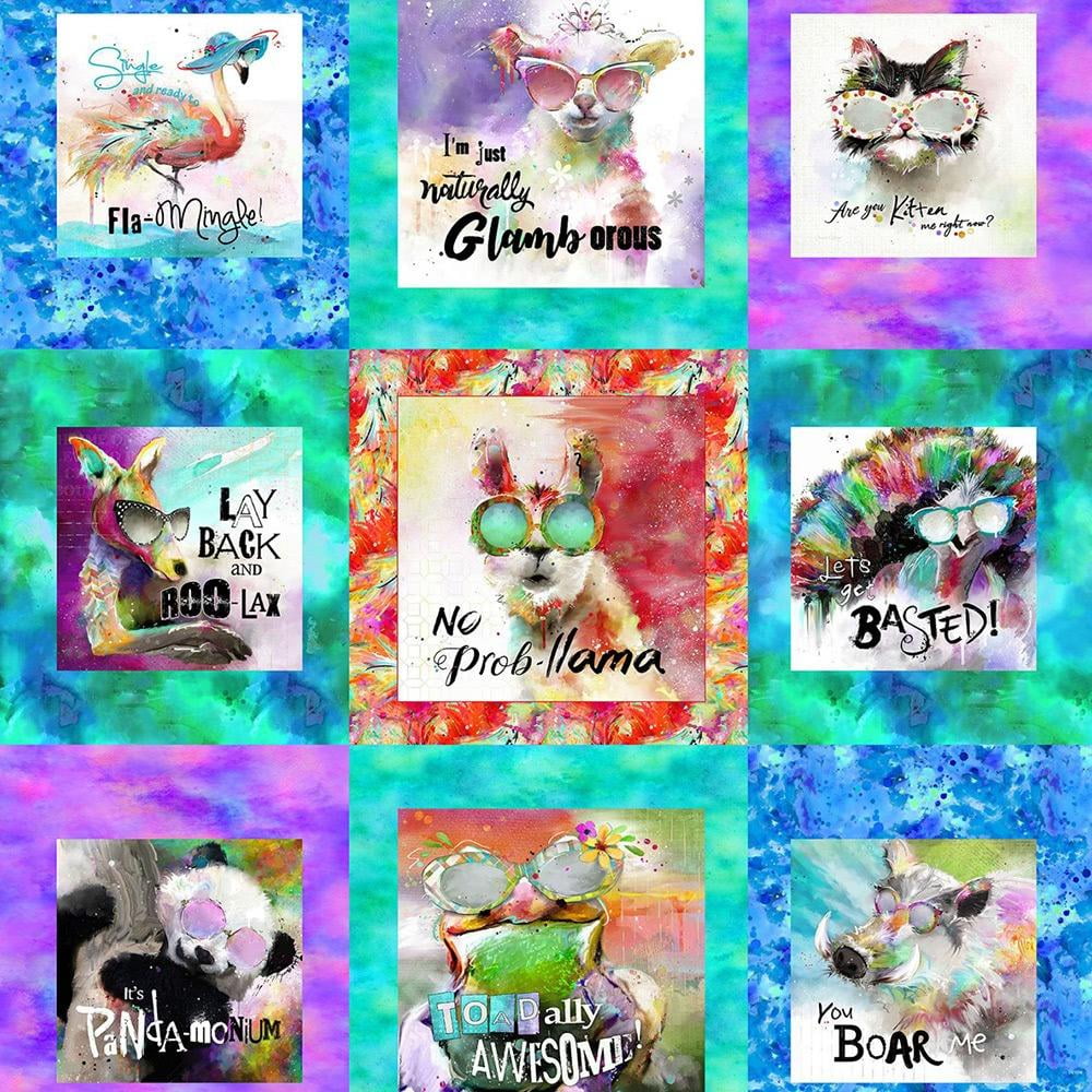 3 Wishes Fabrics Sassier Animals Sassy Animal Squares Panel Multi