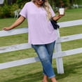 thumbnail image 6 of Trendy V Neck Pleated T Shirts for Women Plus Size Short Sleeve Tops Comfortable Soft Solid Color Loose Fit Curved Hem Dressy Summer Tees Light Purple XXL, 6 of 6