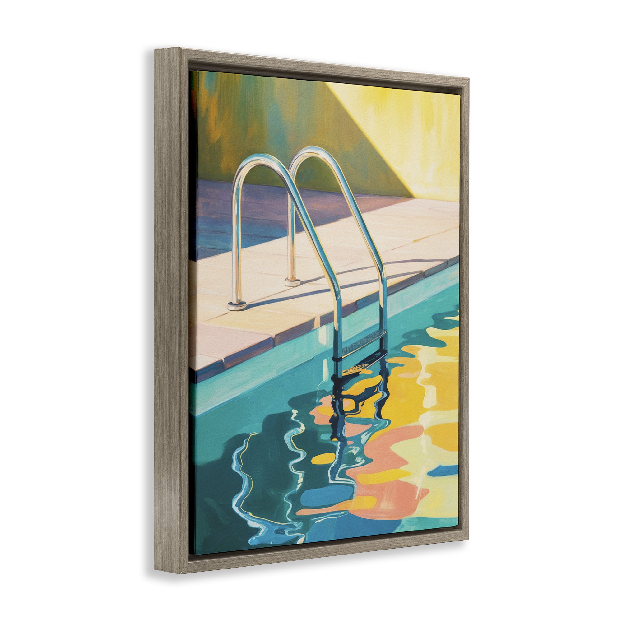 Stupell Industries Pool Ladder At Sunset Brown Framed Floater Canvas Wall Art, design by Andreas Magnusson