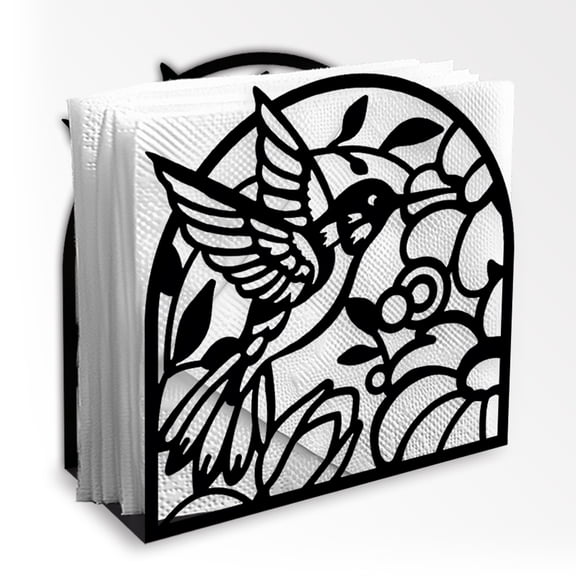 Hummingbird Decorative Black Metal Napkin Holder Table 4.9" x 4.9" x 2" Bird Flower Standing Napkin Holder