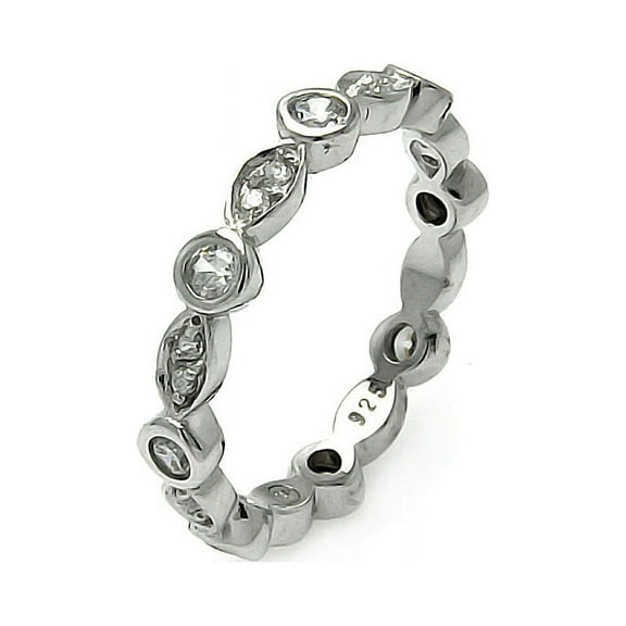Clear Cubic Zirconia Stackable Eternity Ring Rhodium Plated Sterling Silver Size 6