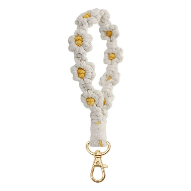 Exquisite Hand Woven Flower Chain Keyring Holder Wristlet Bracelet Lanyard for Mobile Phone and Keys High End Decorative Accessory
