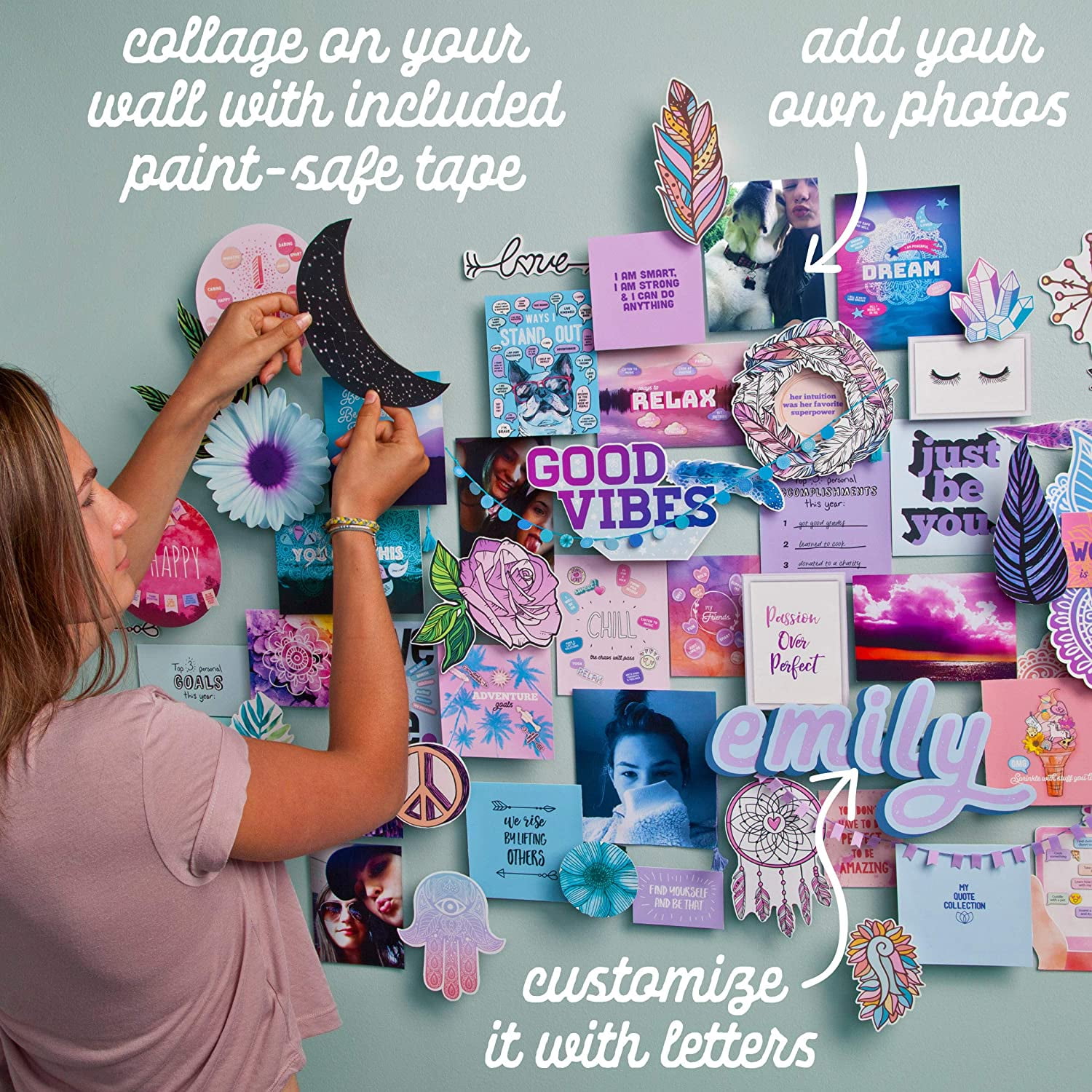 Craft-tastic DIY Wall Collage – Craft Kit – Personalize Your Space with Inspiring Quotes, Pre-cut Designs & Pictures