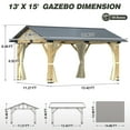 thumbnail image 2 of Howsvn 13Ft x 15Ft Outdoor Wooden Gazebo with Galvanized Steel Roof, Heavy Duty Cedar Wood Hardtop Gazebos with Nettings and Curtains for Garden, Backyard, 2 of 8