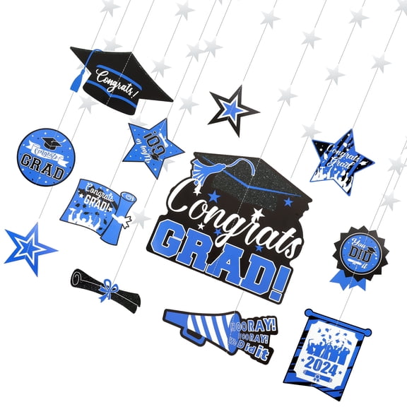 unbranded 12 Pcs Graduation Paper Hanging String Decorations Banner Blue