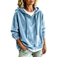 thumbnail image 2 of Dolkfu Blue Going Out Tops Velour Silky Smooth Long Sleeve V-Neck Hoodie Relaxed Fit Soft Luxe Modern Solid Tops Light Blue,Xl, 2 of 6