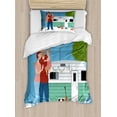 thumbnail image 1 of Travel Duvet Cover Set Twin Size, Family Standing in Front of a Caravan Ready for a Holiday Away in the Nature, Decorative 2 Piece Bedding Set with 1 Pillow Sham, Multicolor, by Ambesonne, 1 of 3