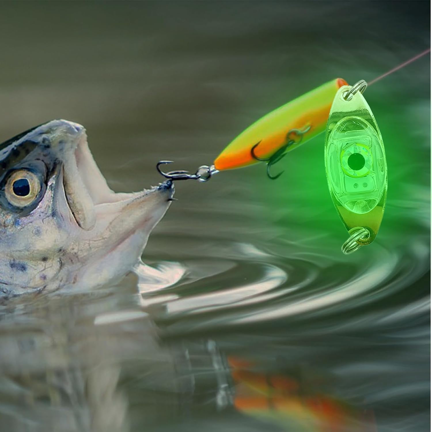 ABPETE 10 Pack Fishing Lures Fishing Spoons Underwater Flashing Strobe LED Fishing Lights Waterproof Diamond Lights Trolling Lures Halibut Rig Deep Drop Fishing Light