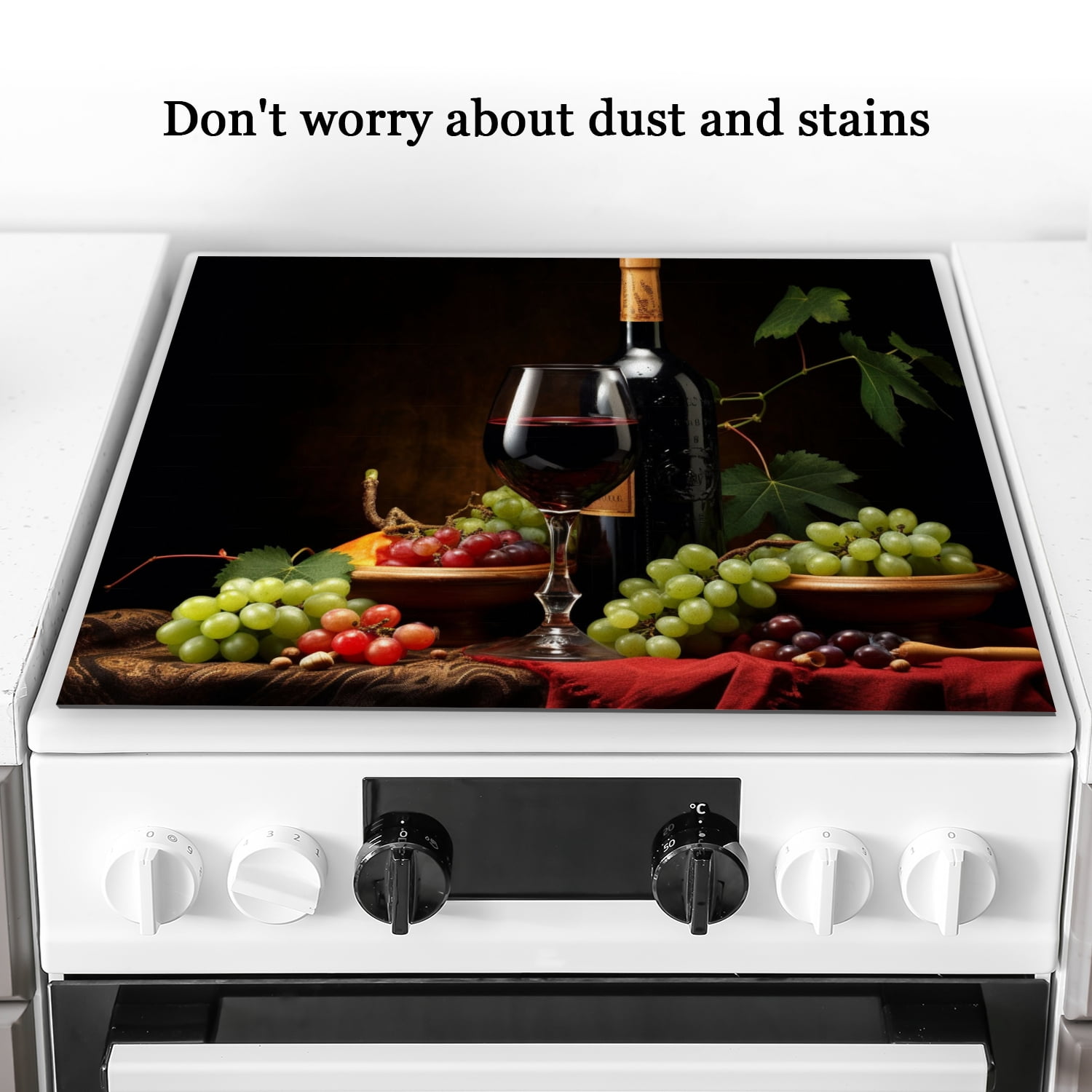 Square Stove Top Covers, Wine Glass, Electric Stove Burner Covers, Glass Induction Cooktop Protector Mat, Non-slip Foldable Decoration Pad for Kitchen RV (28×20 Inch)