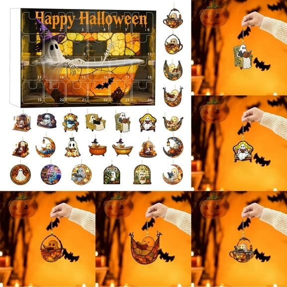 Halloween Advent Calendar 2025 24 Day Countdown Set 2D Acrylic Reading Book Ornament Hanging for Christmas Tree Home Party Festive