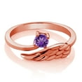 thumbnail image 2 of Gem Stone King 0.24 Ct Round Purple Amethyst 18K Rose Gold Plated Silver Wing Ring, 2 of 3