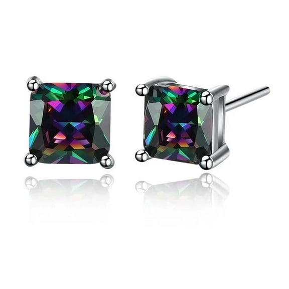 Paris Jewelry 18k White Gold 3 Carat Square Created Mystic Topaz Stud Earrings Jewelry plated