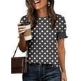 thumbnail image 5 of HomeDM Womens T-Shirts Short Sleeve with Smocked Cuff Crew Neck Polka Dot Loose Fit Pullover Tops - Black/M, 5 of 6