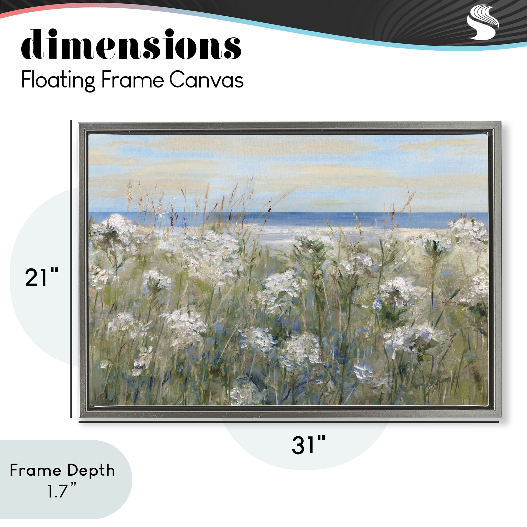 Stupell Industries Impressionist Seaside Meadow Gray Framed Floater Canvas Wall Art, design by Sally Swatland