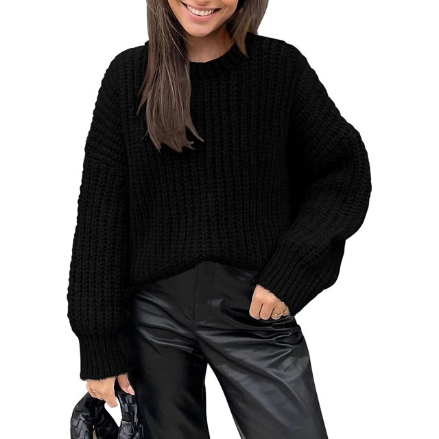 Women's Fall Sweaters Casual Long Sleeve Pullover Crewneck Ribbed Knit Jumper Tops Plain Blouse