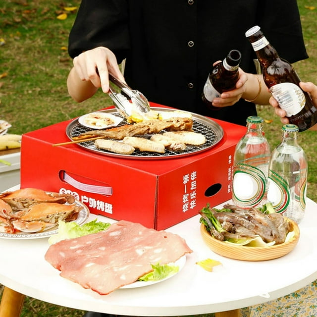 Portable Outdoor Barbecue Grill, Folding Lazy Barbecue Design, Modern Aesthetic Style, Easy Grilling Convenience, Gas-Fired Cooking Capability, Large Capacity Burner, Side Table Integrated,