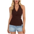 thumbnail image 2 of Wowcloth Women's V-neck Halter Top, Sleeveless with Tie Neck, Solid Color Ruffle Detail, Casual and Fashionable for Daily Wear and Party, 2 of 9