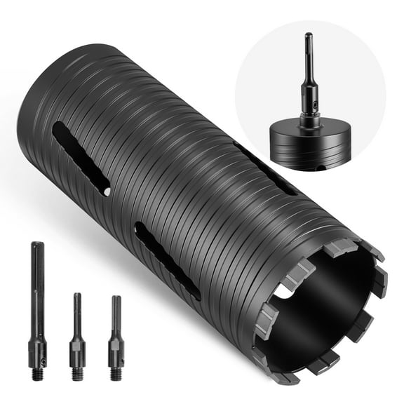 VEVOR Core Drill Bit, 4-1/4 inch Diameter, 9-1/2 inch Drilling Depth, 5/8-11 Internal Thread, Diamond Dry Coring Bit with 3 Adapters, Pilot Drill and Hex Wrench, for Concrete, Red Bricks, and Masonry