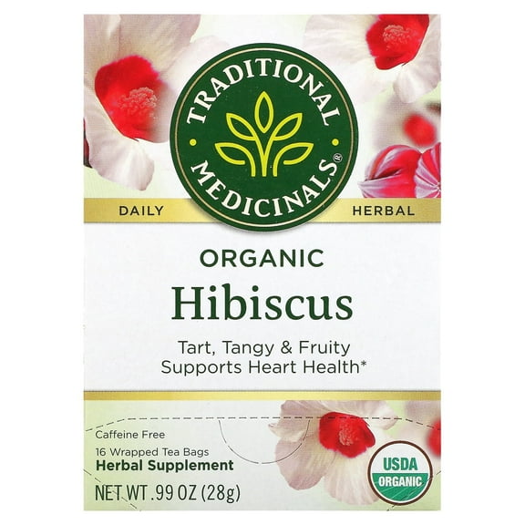 Traditional Medicinals, Organic Hibiscus, Caffeine Free, 16 Wrapped Tea Bags, 0.06 oz (1.75 g) Each Pack of 3