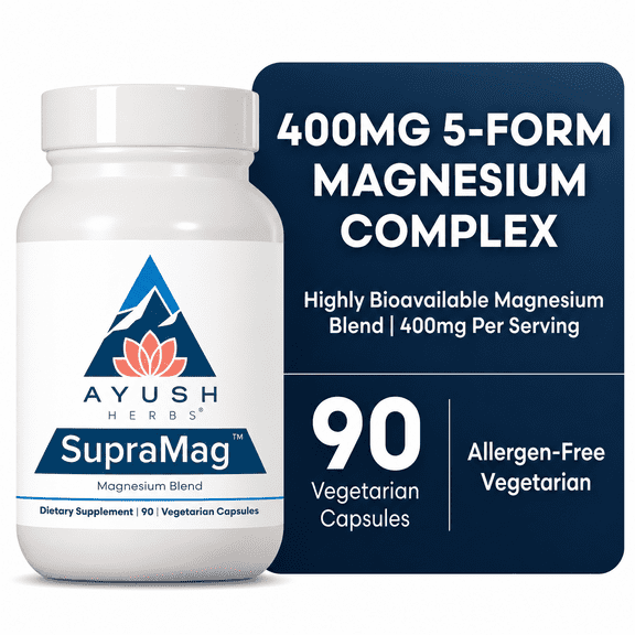 Ayush Herbs SupraMag Magnesium Complex Supplement for Mind, Sleep, and Energy, 400 mg, 90 Capsules