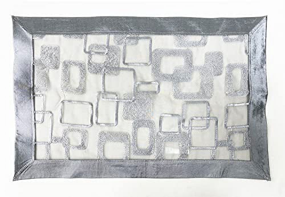 Fennco Styles Embroidered Geometric Sheer Placemats 13" W x 19" L, Set of 4 - Silver Table Mats for Home, Dining Room, Banquets, Christmas and Special Events