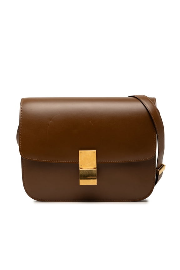 Pre-Owned Celine Classic Box Medium Shoulder Bag, Brown Leather, Women's CELINE