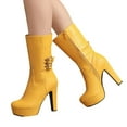 thumbnail image 4 of PiGOGI Women's High Heel Boots Double Buckle Fashion Winter Fall Boots for Women Trendy Comfortable Thick Heel Stylish Short Boots Yellow 43, 4 of 5