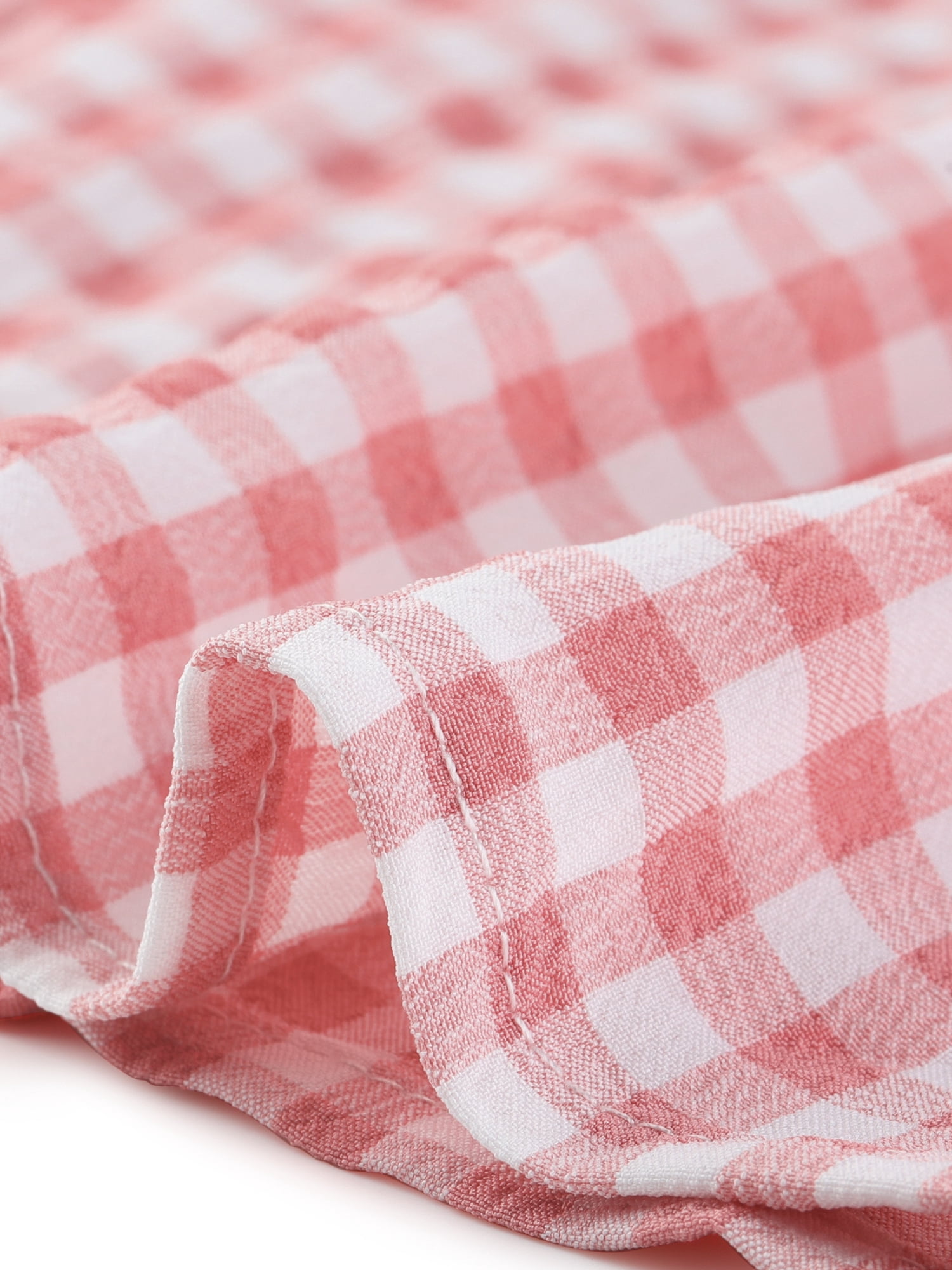 DARING DIVA Women's Plaid Button Down Puff Peter Pan Collar Shirt S Pink
