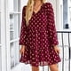 thumbnail image 2 of Vestido de gasa con lunares para mujer, vestido de lunares de manga larga ajustado con cintura informal a la moda para primavera y otoño, rojo vino L, 2 of 7