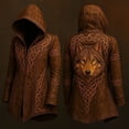 thumbnail image 2 of YAYUBA Long Hallowen Hooded Cardigan Ruffle Shawl Collar Open Front Lightweight Drape Cape Overcoat with Pockets Halloween Gifts , L, Brown, 2 of 3