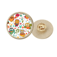 thumbnail image 1 of Broche de oro metálico circular Unbranded Flores plantas búhos pintado a mano, 1 of 3