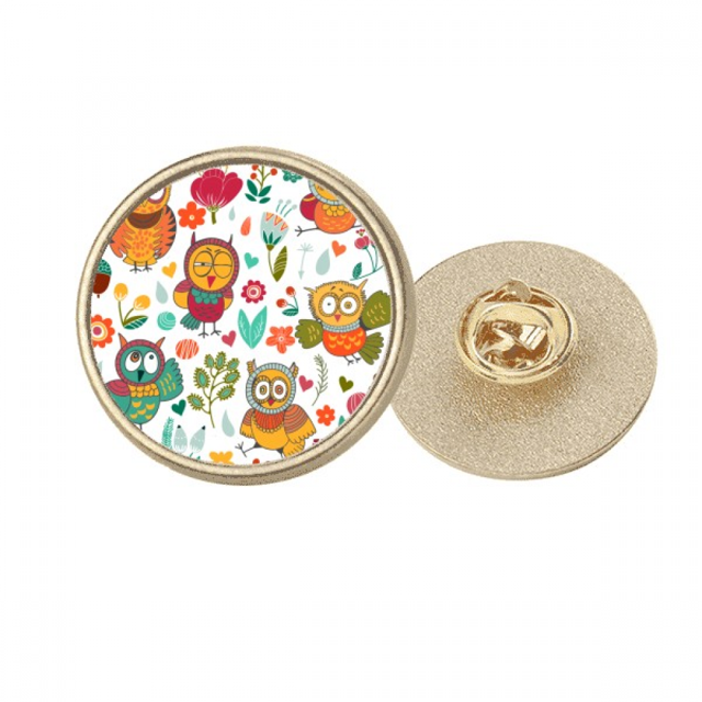Broche de oro metálico circular Unbranded Flores plantas búhos pintado a mano