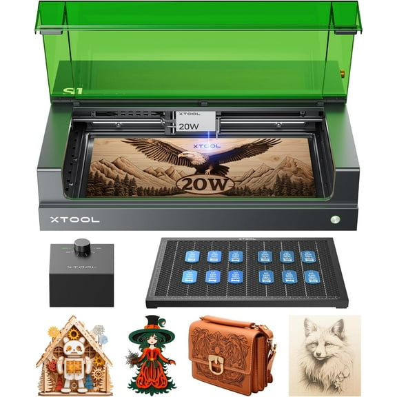 xTool S1 20W Laser Engraver, 600mm/s Speed Laser Engravering Machine, 23.93" x 15.16" Bed Size, Class 1 Laser Cutter and Engraver Machine for Wood and Metal, Acrylic, etc, Basic Bundle