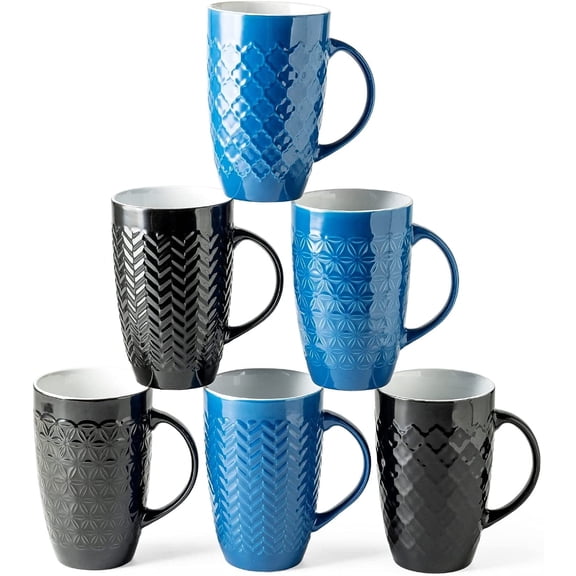 AmorArc Large Coffee Mugs Set of 6, 20oz Ceramic Tall Coffee Mugs Set with Textured Geometric Patterns for Latte/Tea/Beer/Hot Cocoa, Dishwasher & Microwave Safe, Multi