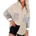 thumbnail image 2 of PVCS Women's Leopard Pockets Splicing Buttons Long Sleeve Tops Outwear Turn-down Collar Jacket Coat, 2 of 7
