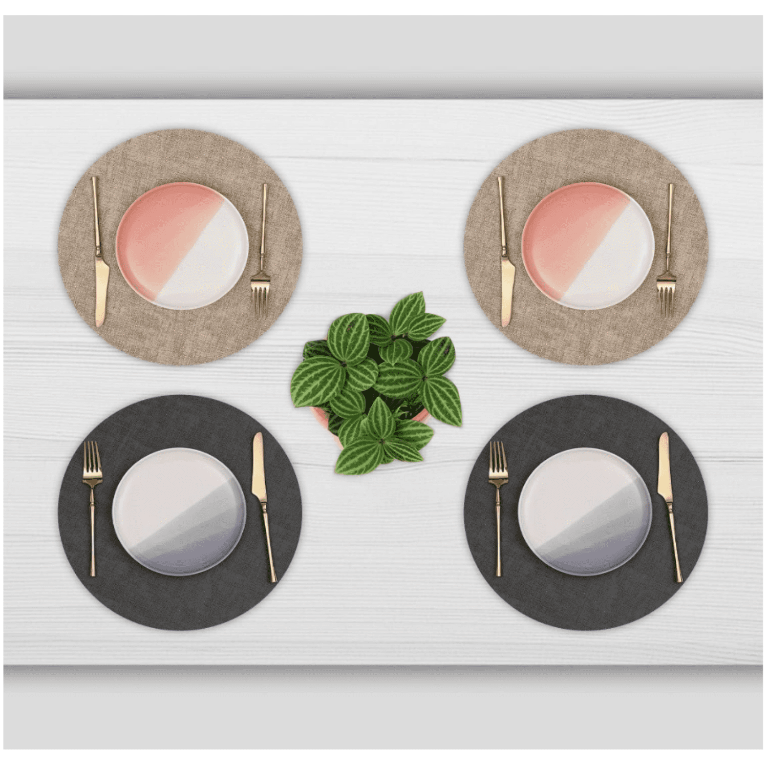 Round Placemats Dual Sided, Faux Leather Place Mats Set of 4 Indoor Placemats for Dining Table Outdoor Placemats Non-Slip Washable Table Mats (Gray Beige, Set of 4)