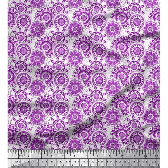 Soimoi Silk Fabric Circle & Mandala Printed Fabric 1 Yard 42 Inch Wide