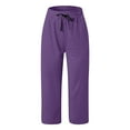 thumbnail image 3 of Susanny Women's Petite Gaucho Low Waist Capri Pants Athletic with Pockets Lightweight Pull on Capris Drawstring Cropped Crop Pants Purple S, 3 of 4