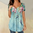thumbnail image 2 of NAMTYQX Summer Tops for Women Plus Size Boxy Fit Patterned Stylish Frilly Short Sleeve Casual Button V-Neck Green Size 2XL, 2 of 5