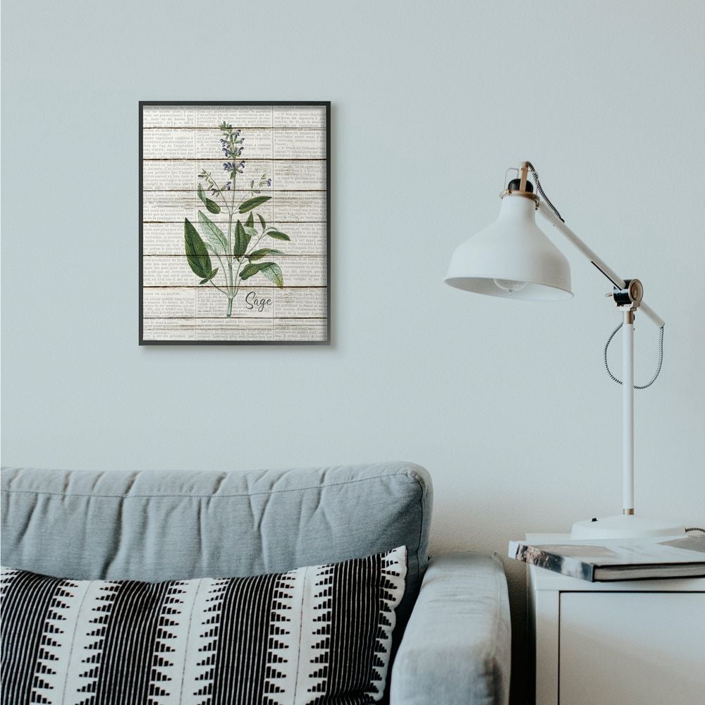 Stupell Industries Sage Vintage Herb Kitchen Dining Room Word Collage Design Framed Giclee Texturized Art by Kimberly Allen